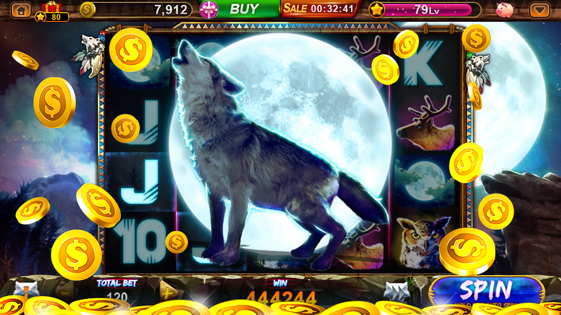 SlotPlus app screenshot of the main game lobby.